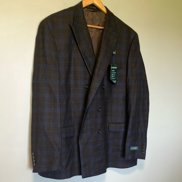 NWT Lauren Ralph Lauren Ultraflex Lindsay Brown Plaid Double Breasted Blazer - Picture 6 of 9
